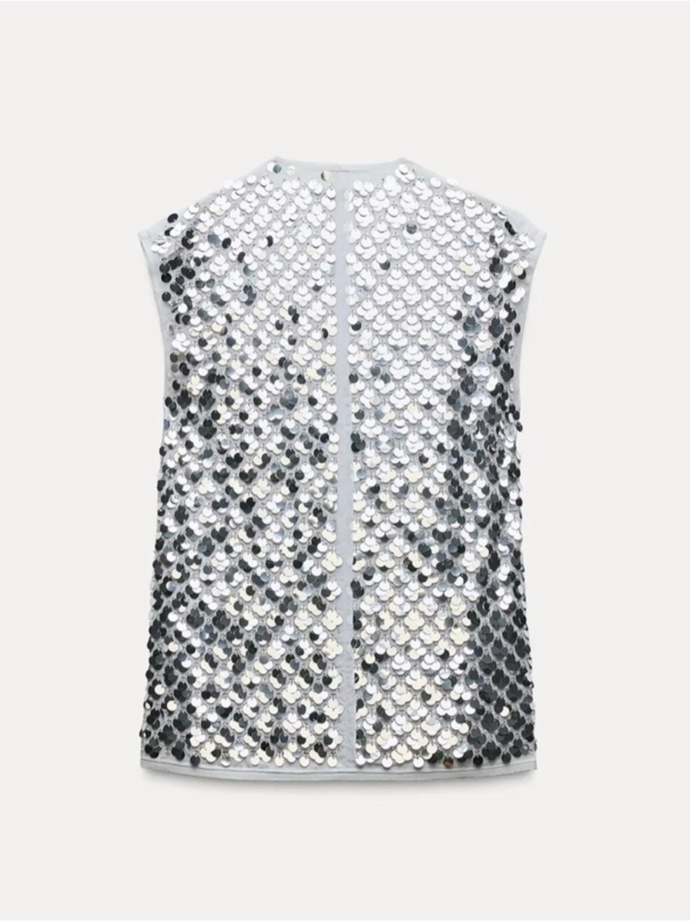 Zara Silver Sequin V-Neck Tank Top - Picture 4 of 10